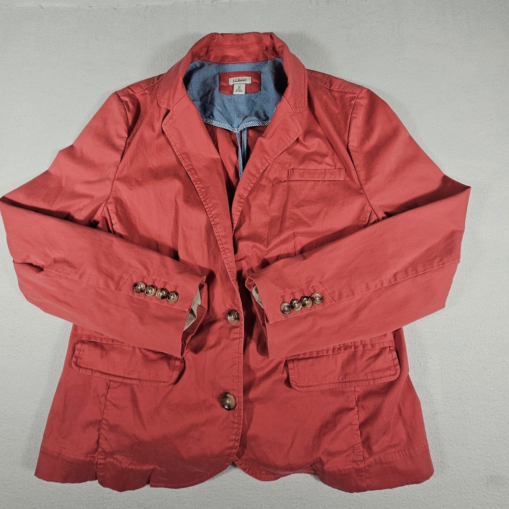 LL Bean Womens M Petite Terracotta Red Stretch Cotton 2 Button Blazer 501513